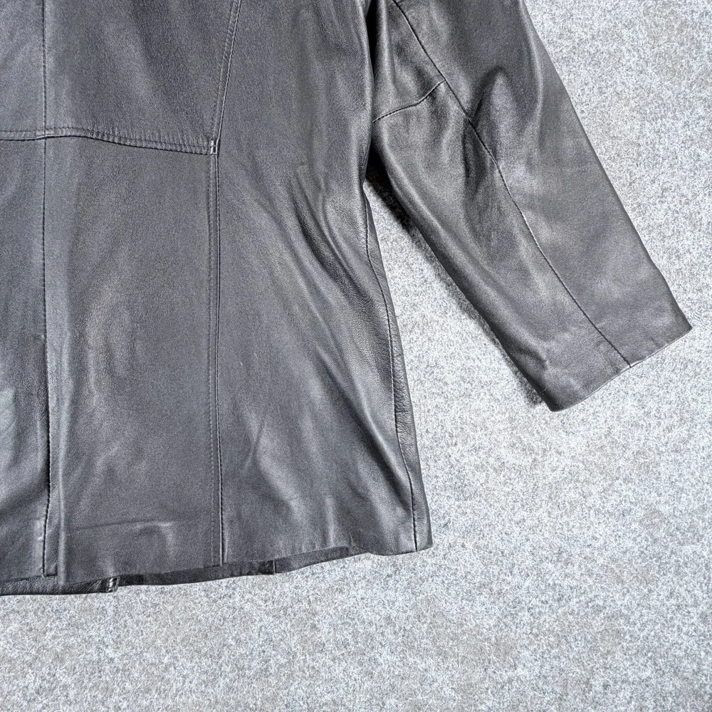 Y2K‎ OutBrook Genuine Leather Blazer Jacket Womens L Black Button-Front Outdoor